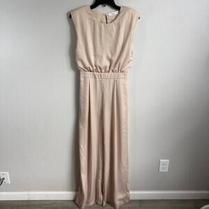 Talulah Champagne Satin Sleeveless Jumpsuit Keyhole Back Wide Leg Preppy Women S